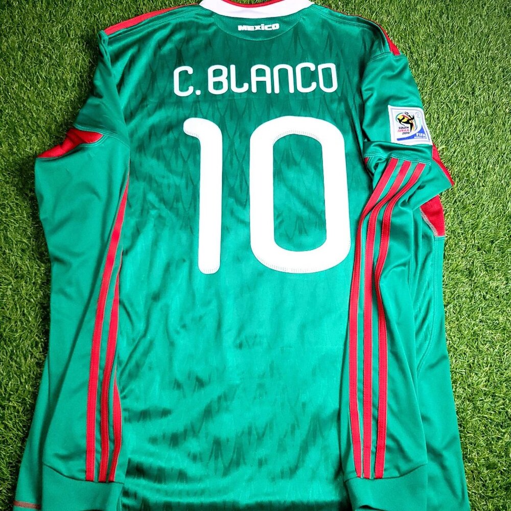 Blanco Mexico 2010 WORLD CUP Home Long Sleeve Soccer Jersey Shirt L SKU# P41409 - Picture 2 of 8